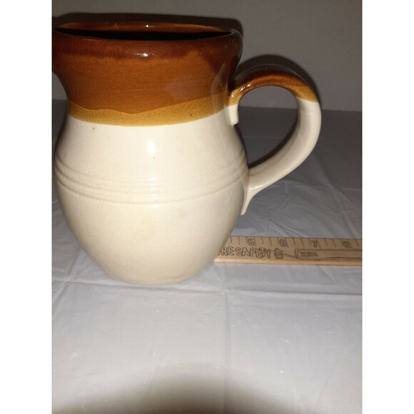 Vintage Earth Tone Stoneware Pitcher/ Kitchen Utensil Holder 6 Inch Bohemian - Picture 4 of 5